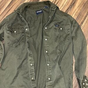 Wrangler Vintage Brushpopper Pearl Snap Shirt Men’s Medium  Dark Green